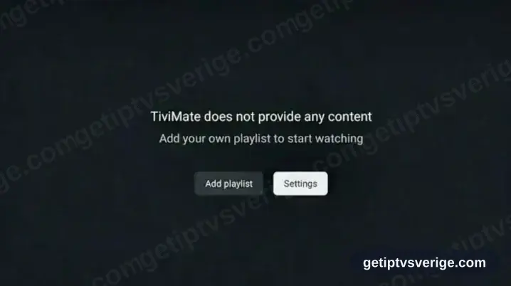 TiviMate öppen med Add playlist tillgängligt